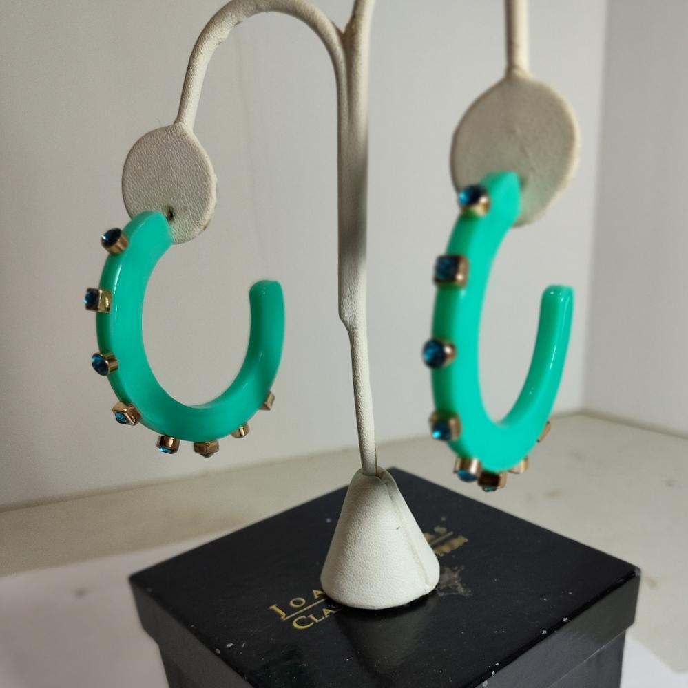 Bohemian Aqua Green Hoop With Gem Studs Earrings Nwot